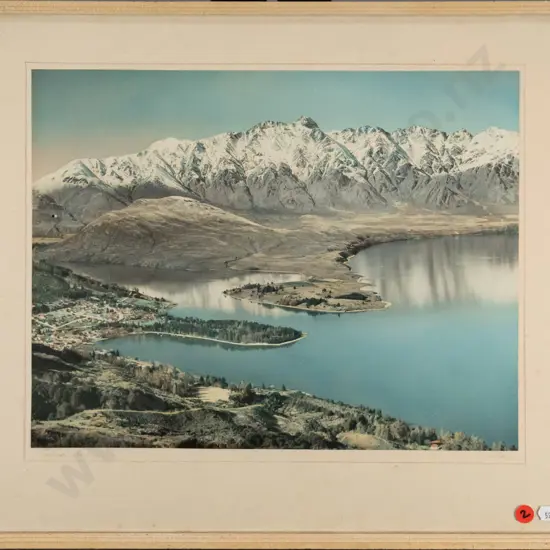 framed Whites Aviation hand coloured photograph - Queenstown H-290 W-360 (foxing to mat)
