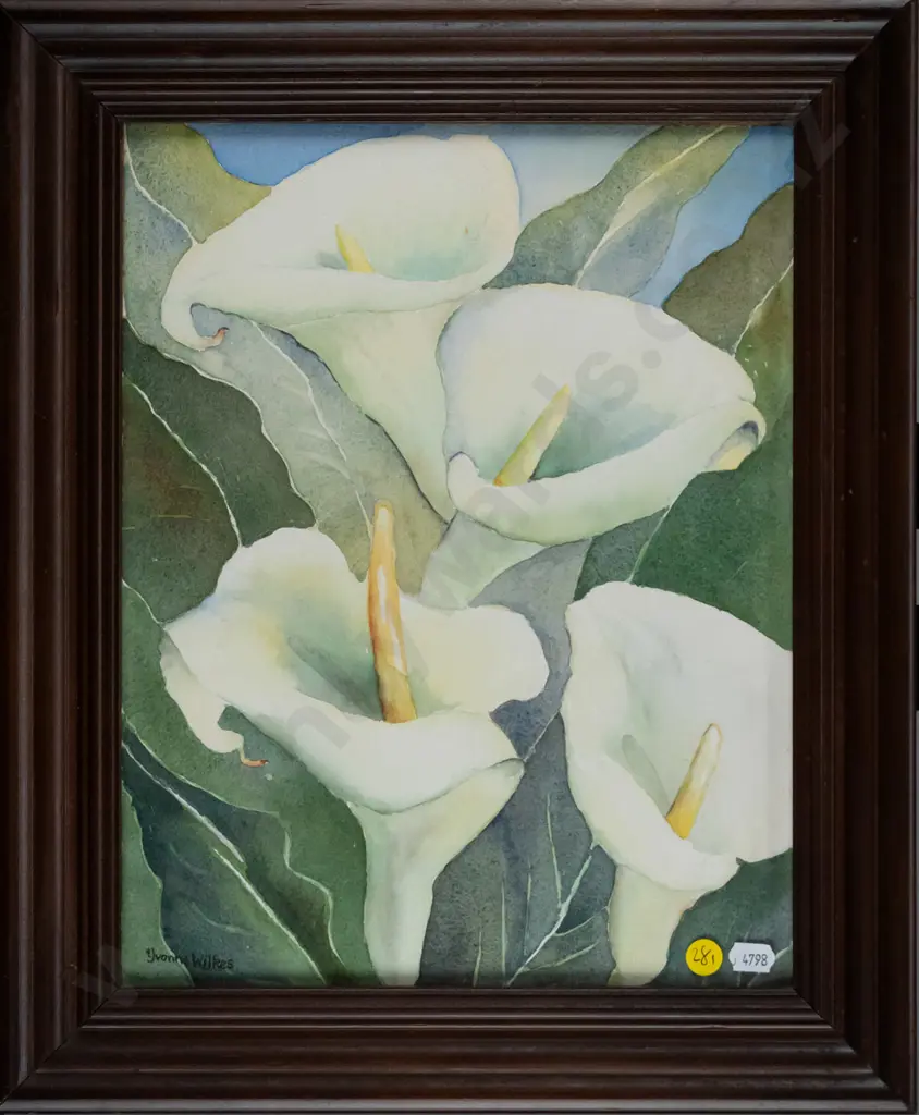 Yvonne Wilkes 1990 - framed watercolour "Behold the lillies" H - 330 W - 260 Image 1++