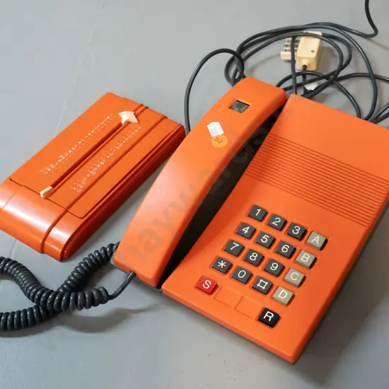 retro French GCT orange plastic cased push-button phone and a Artmeca France address finder