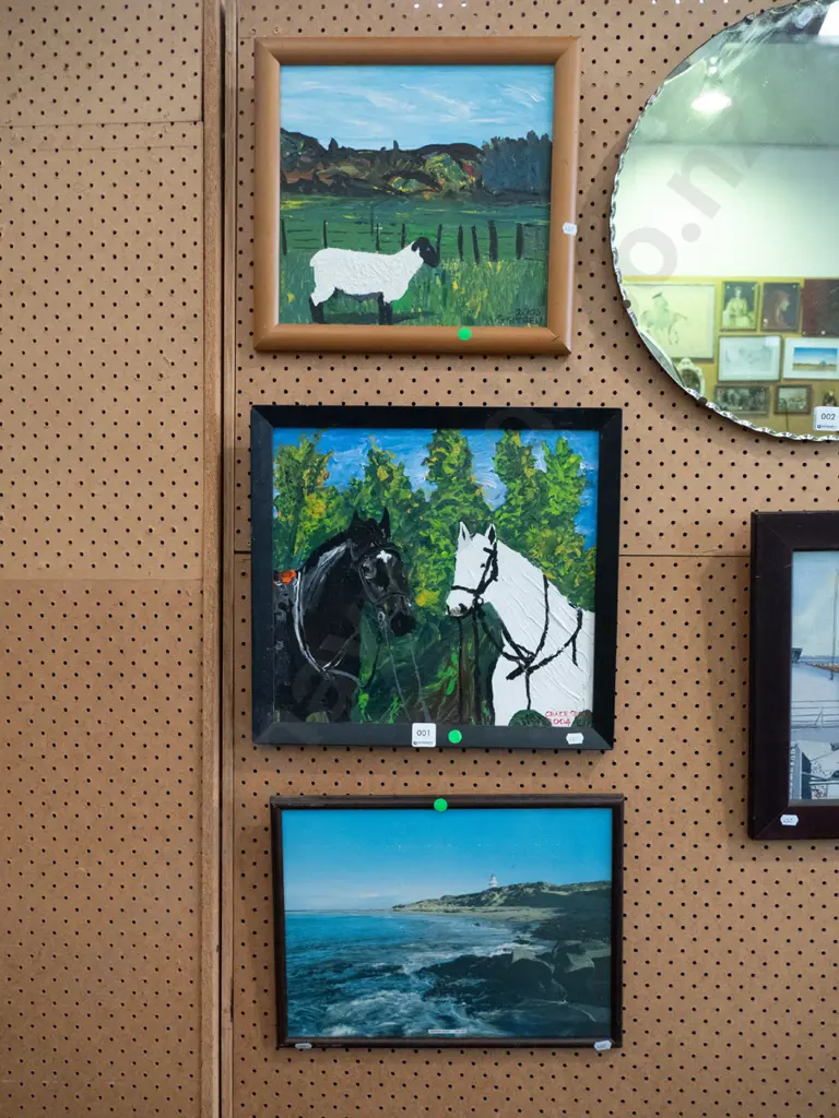 2 original artworks and a print - coastal scenes - green dots Image 1++