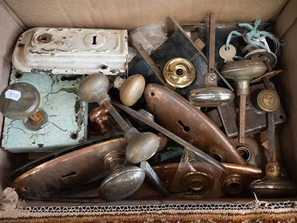box of vintage door hardware Image 1++