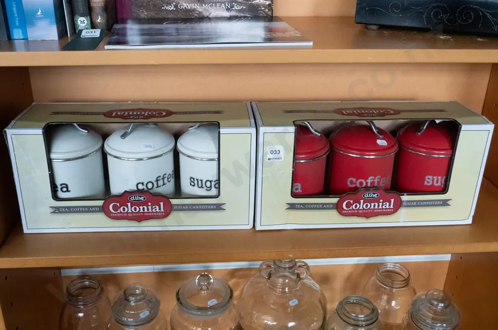 2x Colonial tea, coffee & sugar canisters Image 1++