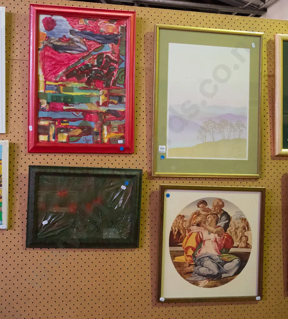 4 artworks - 2 prints, 2 mixed media - blue dots Image 1++