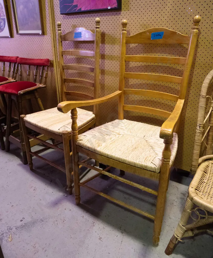 2 oak and seagrass ladderback chairs Image 1++