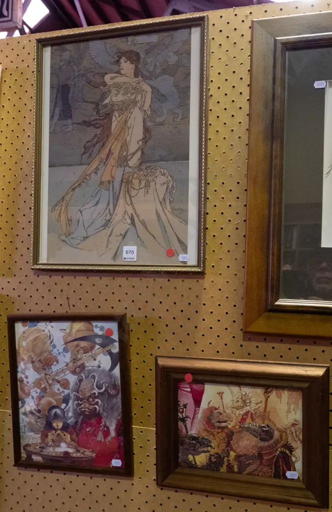 framed Mucha print and 2 others - red dots Image 1++