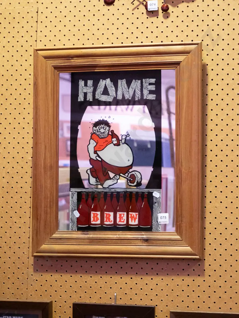 home brew print on wood-framed mirror Image 1++
