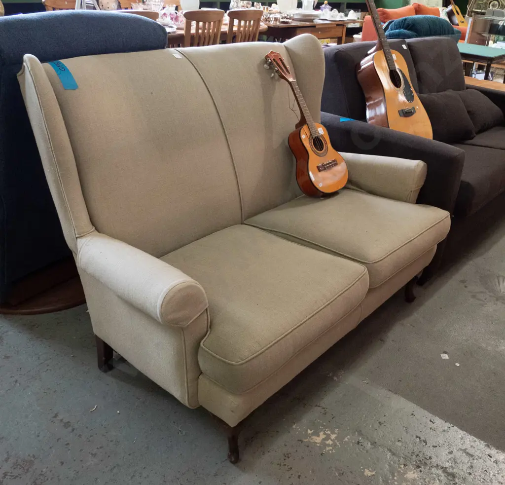 cab-leg upholstered wing-back 2-seater settee Image 1++