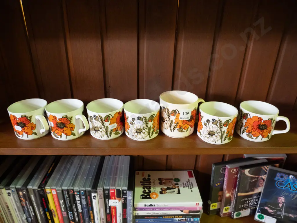 6 Meakin coffee cups and one Australian poppy coffee cup Image 1++