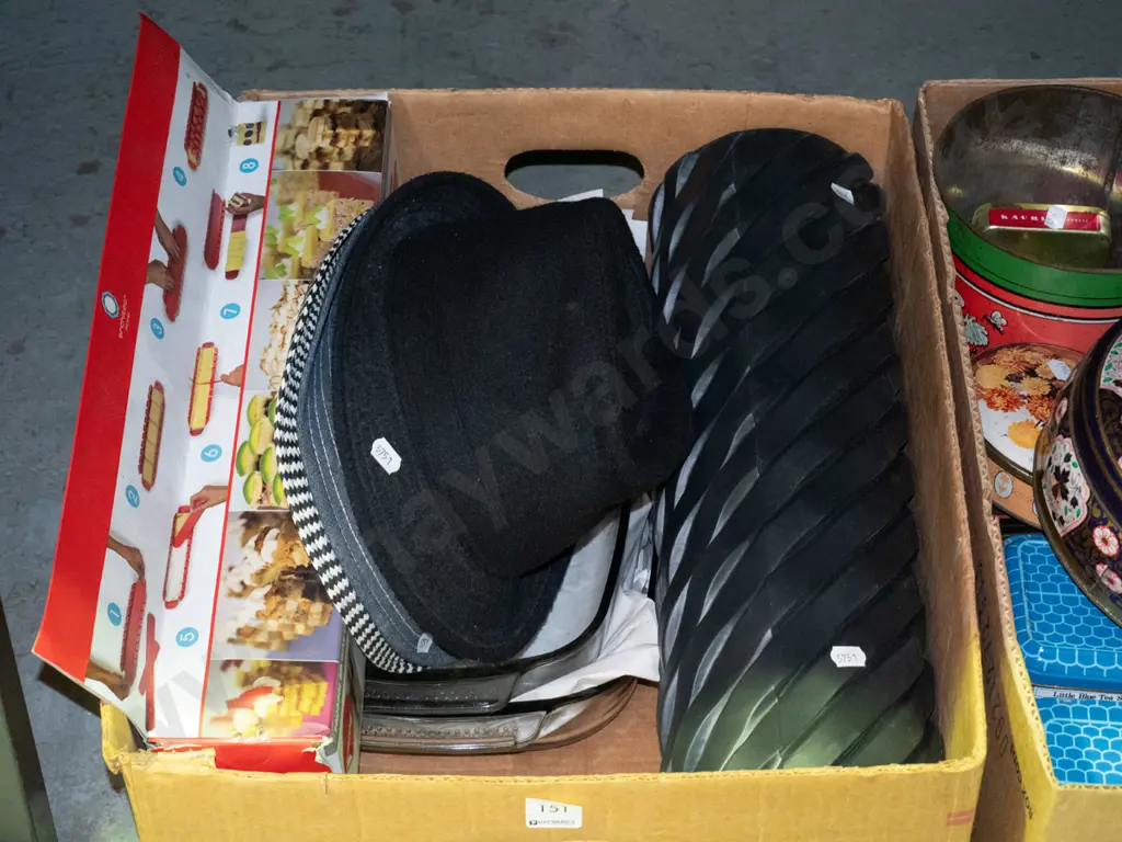 box of hats, glass baking dishes, foam bolster, etc. Image 1++