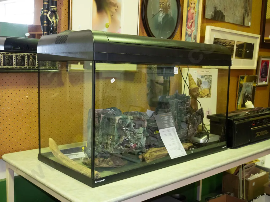 Aqua One Eco Style large lidded fish tank with pump, heater, lights, galleon ornament, etc. H-515 W-800 D-410 Image 1++