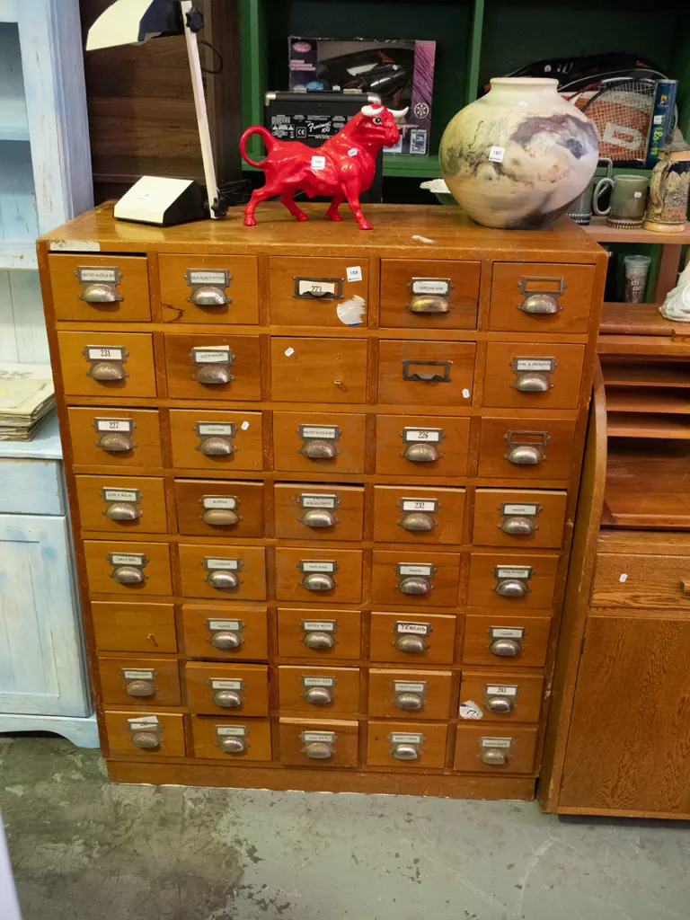 restorer's 40 drawer card index cabinet - some damage to drawer, rusty handles H-1275 W-1020 D-475 Image 1++