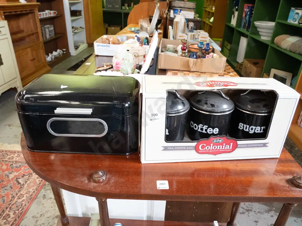 Colonial tea, coffee and sugar canister set and small bread bin Image 1++