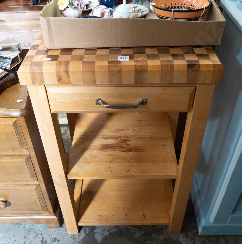 pine single drawer butchers block H-800 W-475 D-475 Image 1++