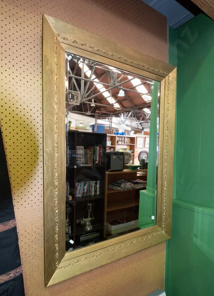 large gold painted wooden framed bevelled edge wall mirror  H-1100 W-790 Image 1++