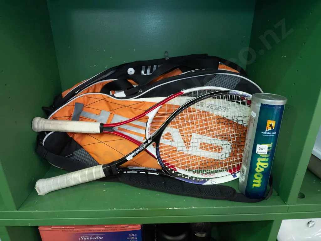 2x tennis rackets, bag, balls Image 1++