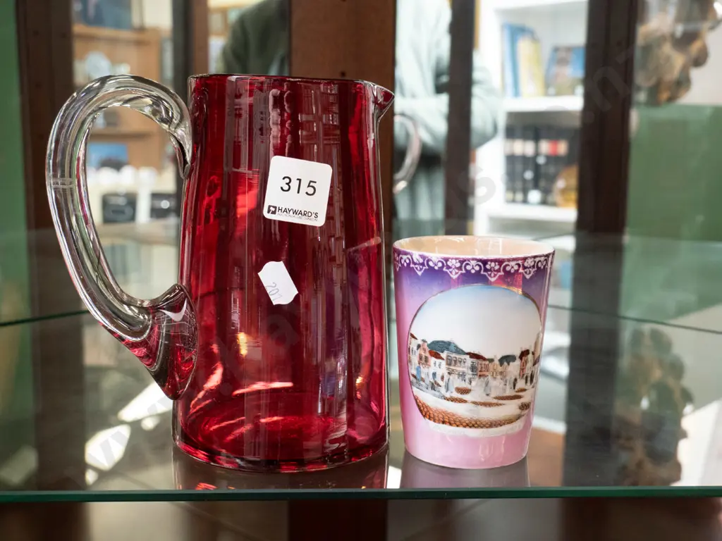 ruby glass jug and a lustre glaze tumbler Image 1++