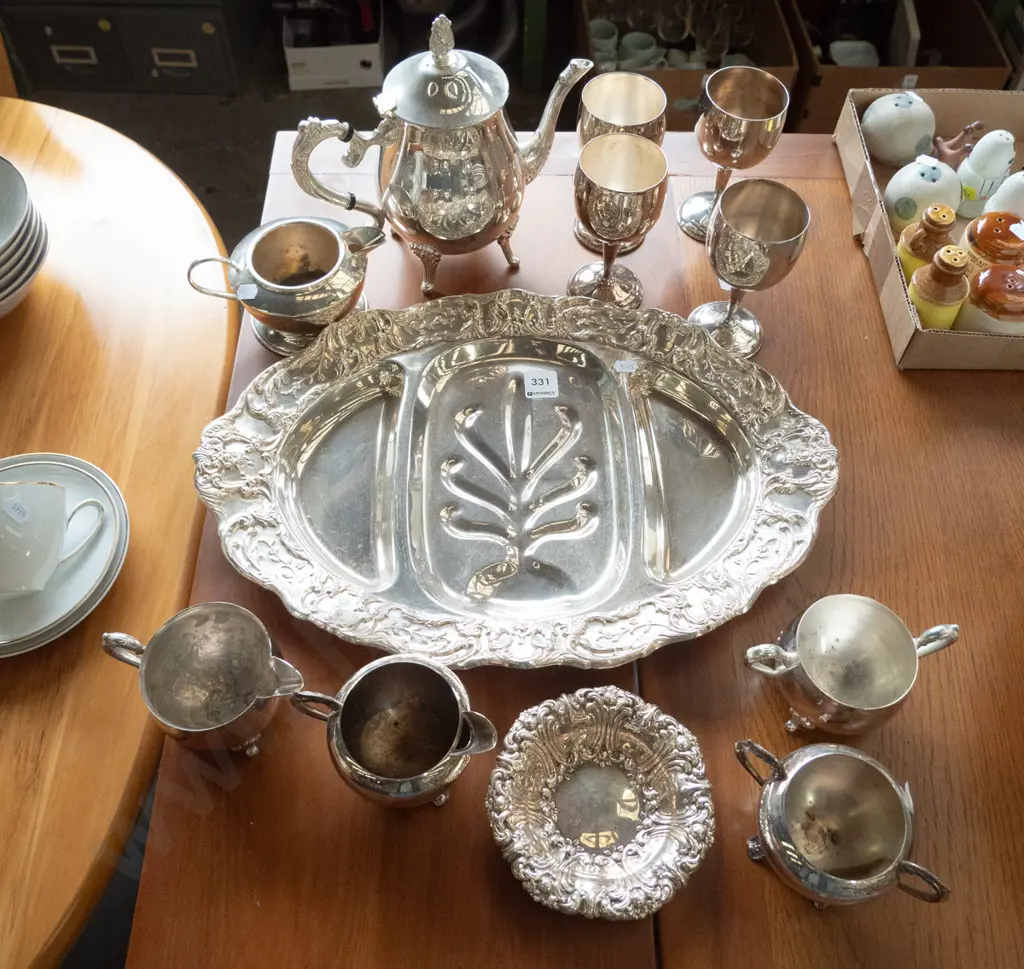 plated ware tray, coffee pot, goblets, et. Image 1++