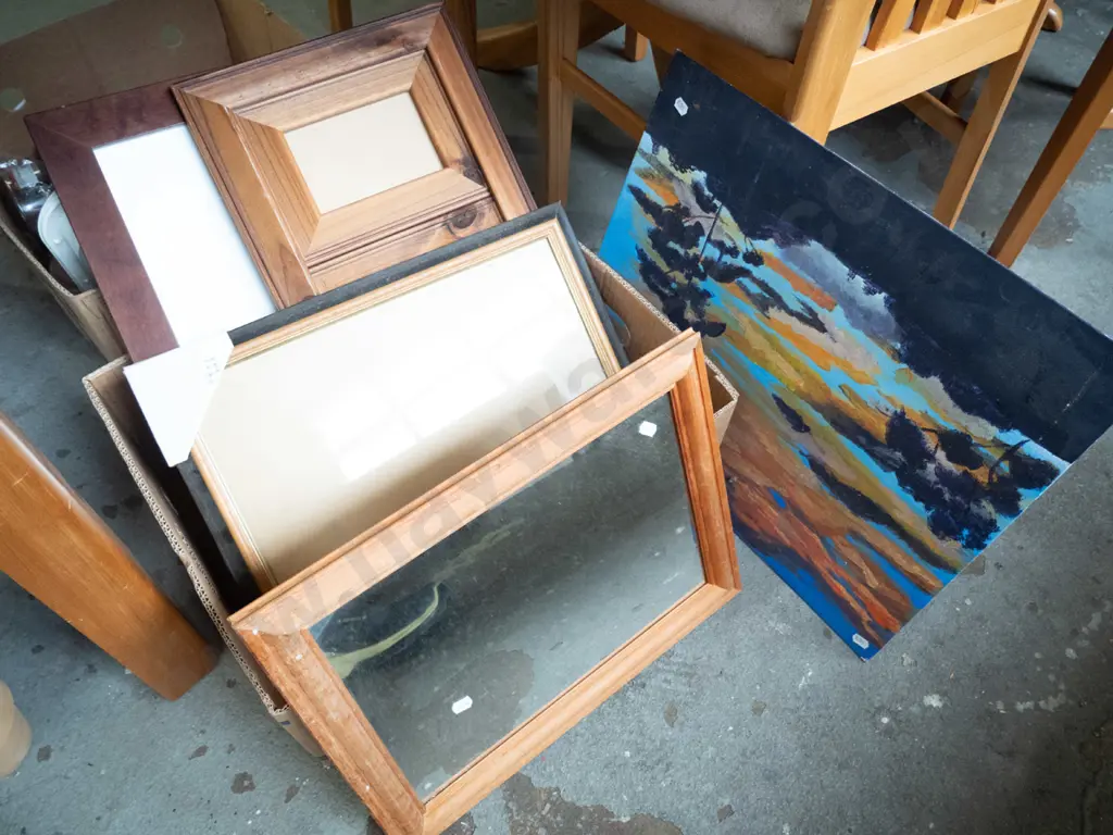 box of picture frames, mirrors, unframed landscape, etc. Image 1++