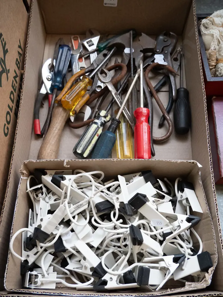 box of hand tools and various hook clip Image 1++