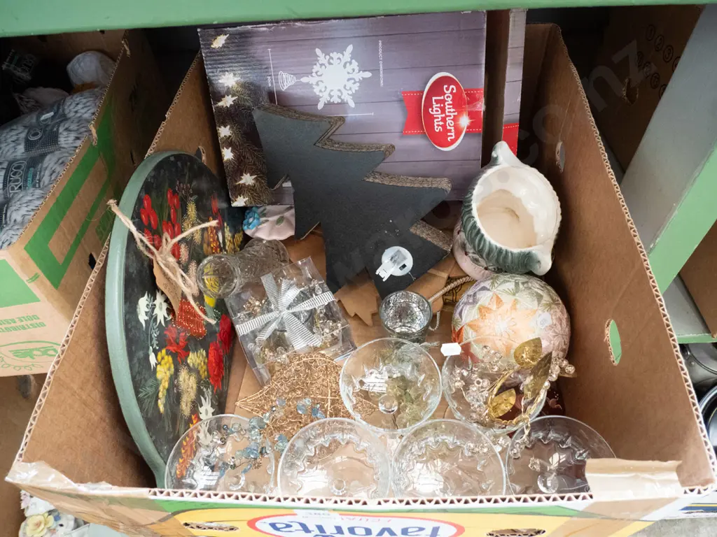 box of Christmas decorations and glasses Image 1++