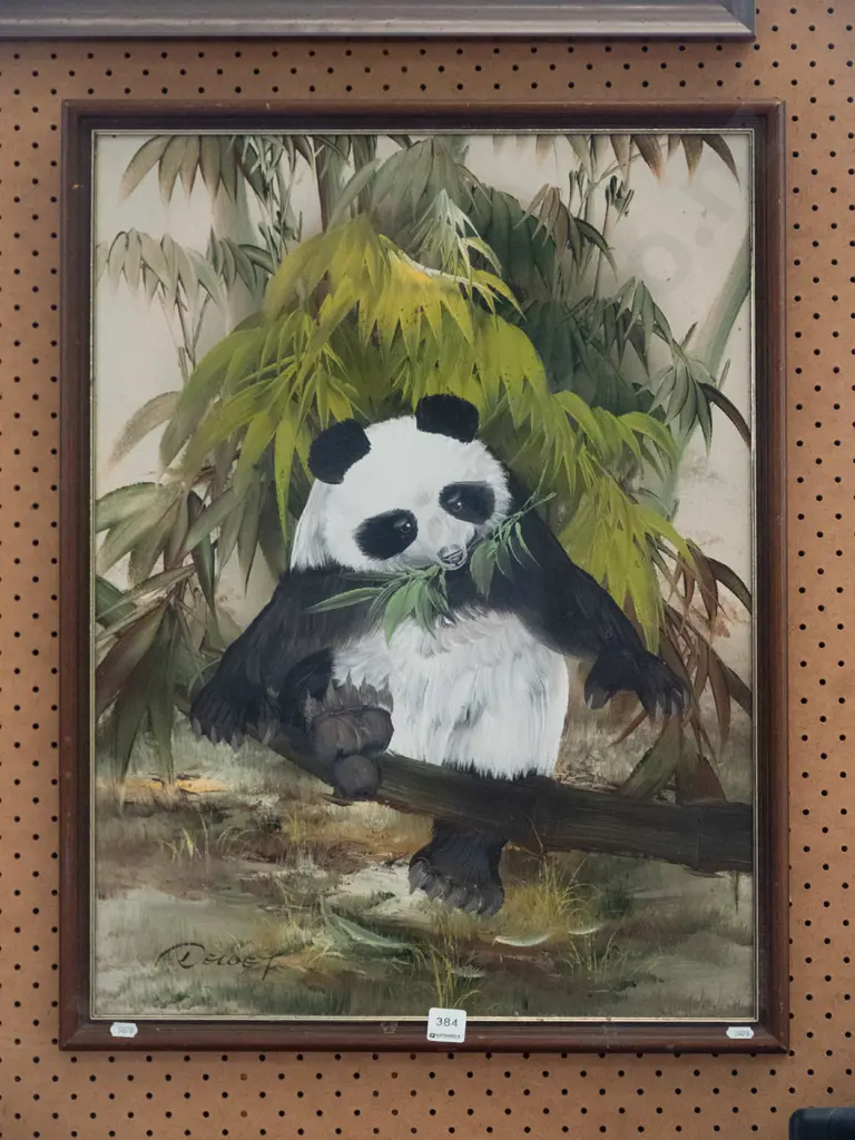 framed oil - panda eating bamboo Image 1++