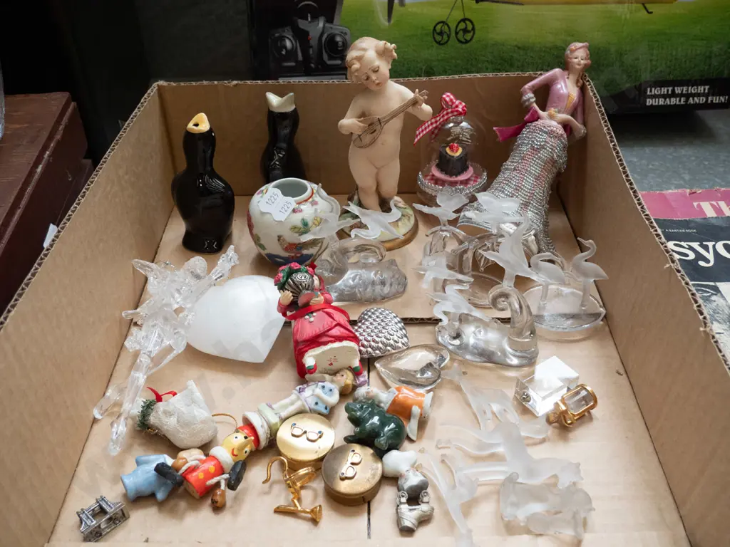 box of Christmas decorations, glass figurines, etc. Image 1++