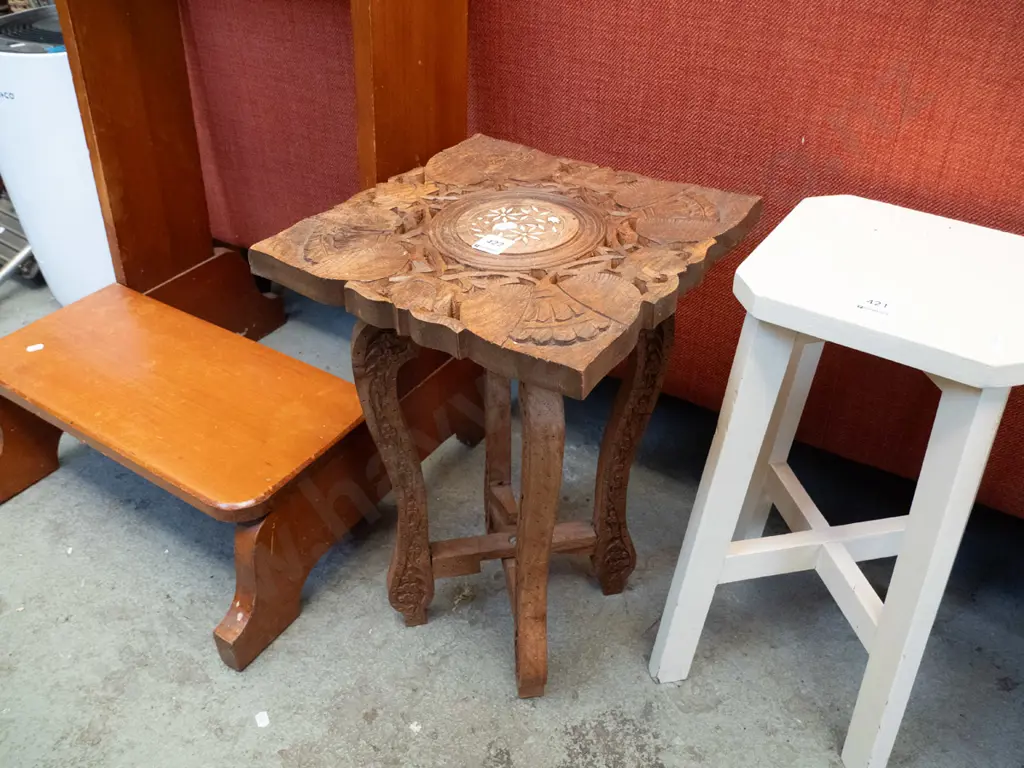 carved wooden end table Image 1++