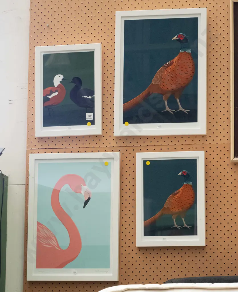 4 bird themed prints - yellow dots Image 1++