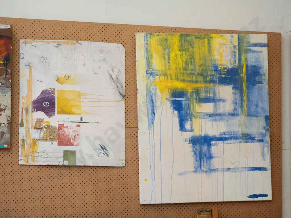 mixed media on board and mixed media on canvas - yellow dots Image 1++