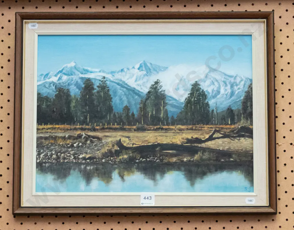 framed oil - lake and mountain scene Image 1++