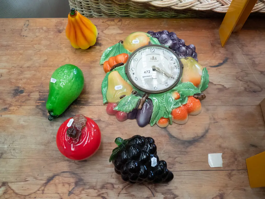 JAS ceramic wall clock - As Is, No Returns - and glass fruit and vegetables Image 1++