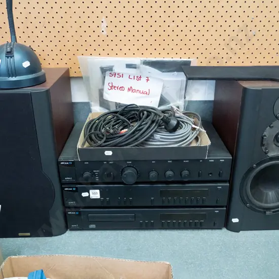 Arcam stereo components with CD, tuner, amp and a pair of Jamo bookcase speakers