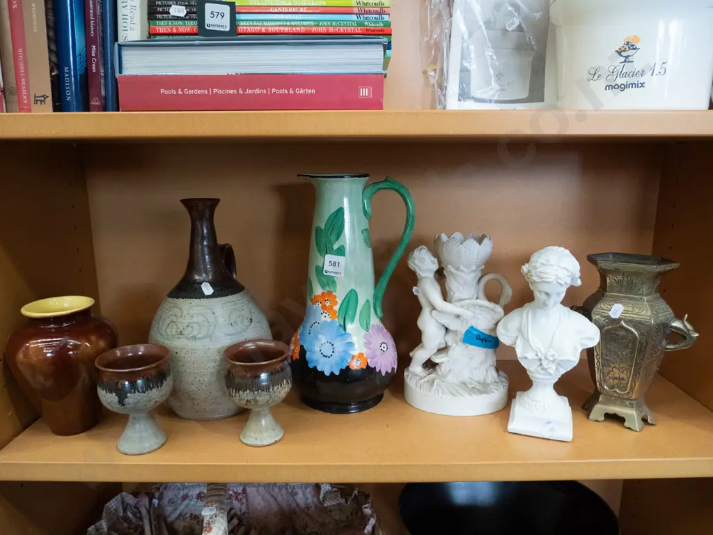 hand painted vase - cherub vase, brass vase - some damage and repairs on some Image 1++