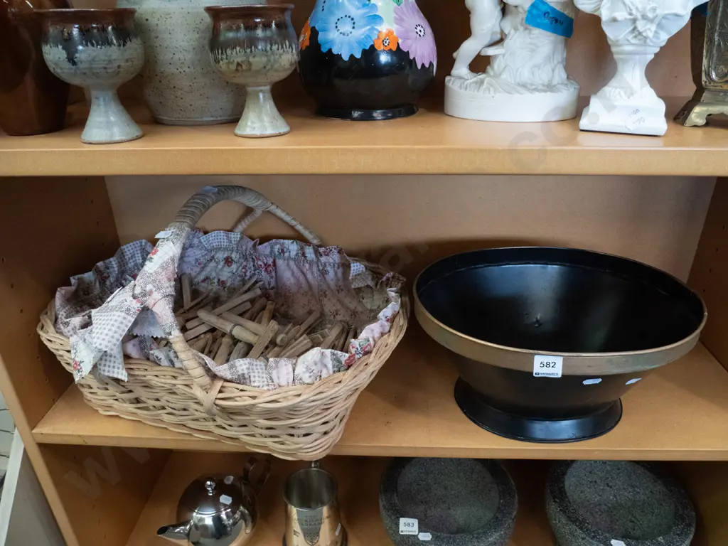 metal footed bowl, vintage cane basket with pegs Image 1++