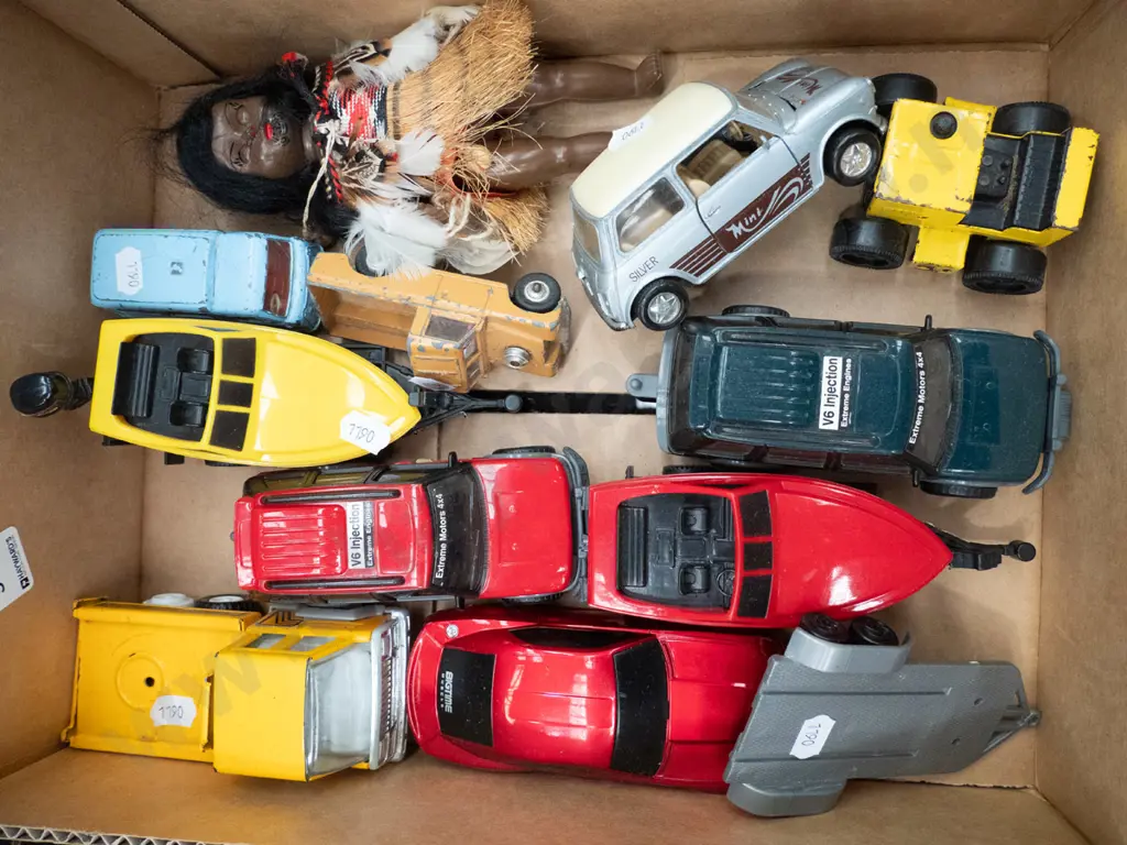 box; model vehicles, toy doll Image 1++
