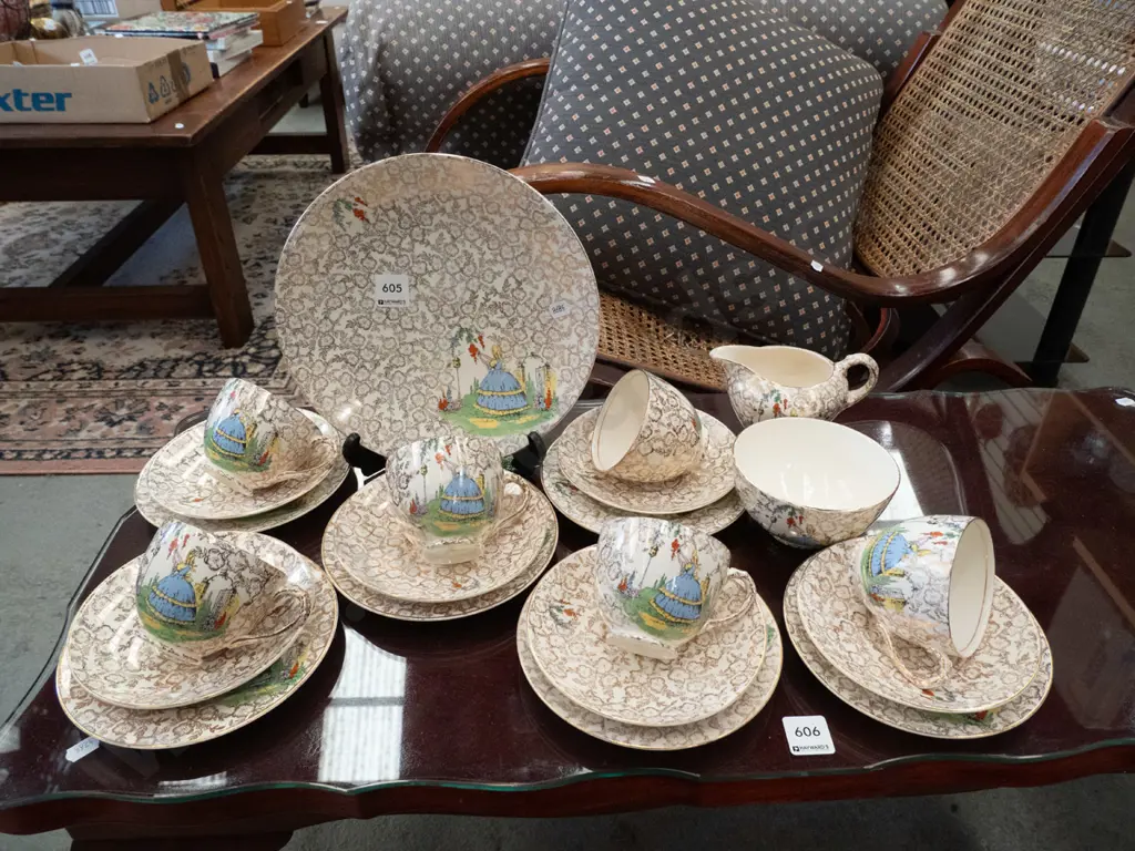 Crinoline Lady plate, creamer, sugar, trios Image 1++
