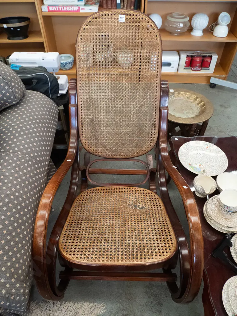 bentwood and rattan rocking chair - damage to seat Image 1++