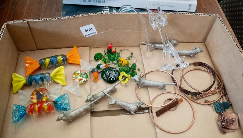 box; glass sweets, dog figurines, bangles etc Image 1++