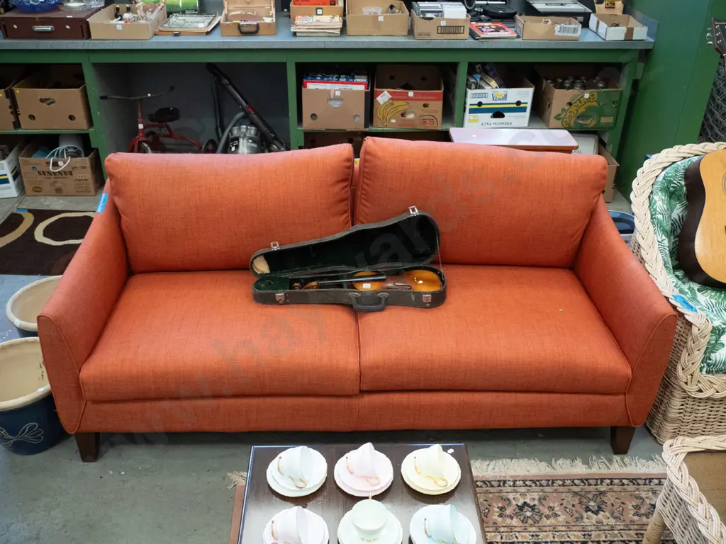 modern rust upholstered 3 seater settee - very good condition Image 1++