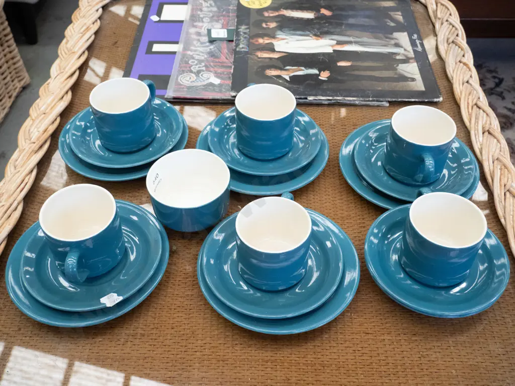Crown Lynn blue glazed trios, sugar Image 1++