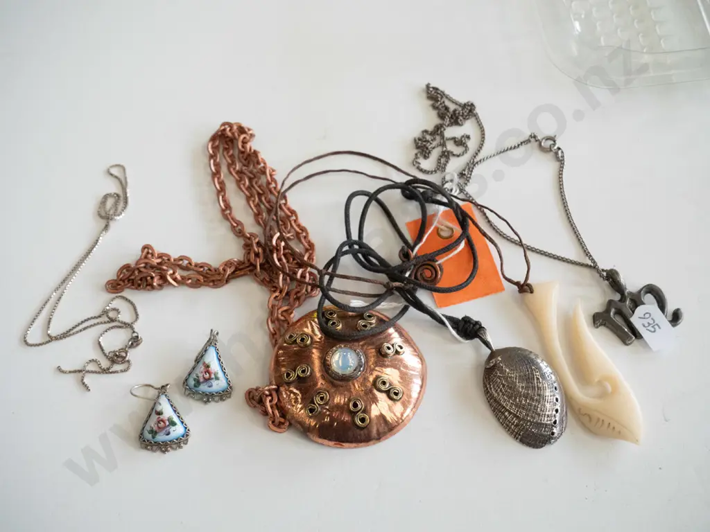 tray; bone fish hook, paua necklace etc Image 1++