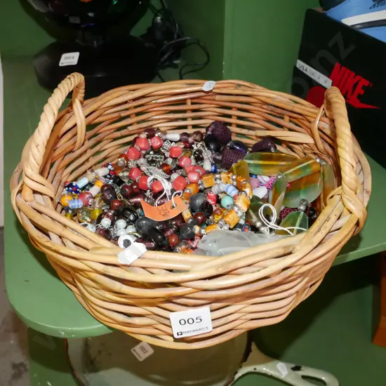 cane basket and costume jewellery