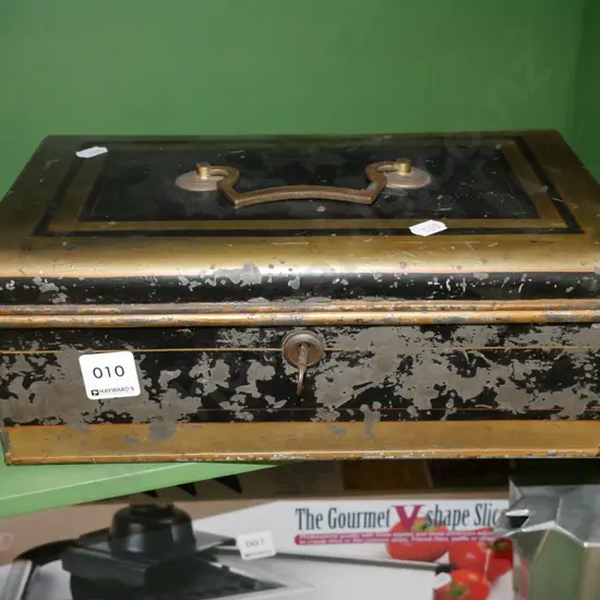 vintage cash box, key in office