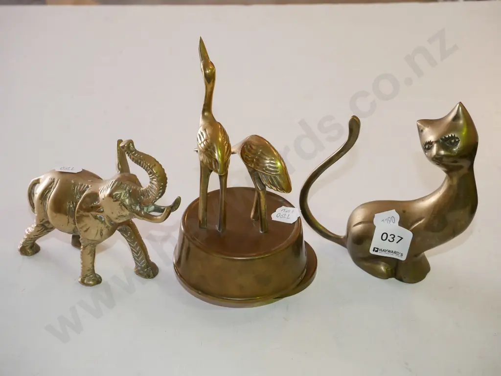 brass cat, elephant, musical birds figurine Image 1++