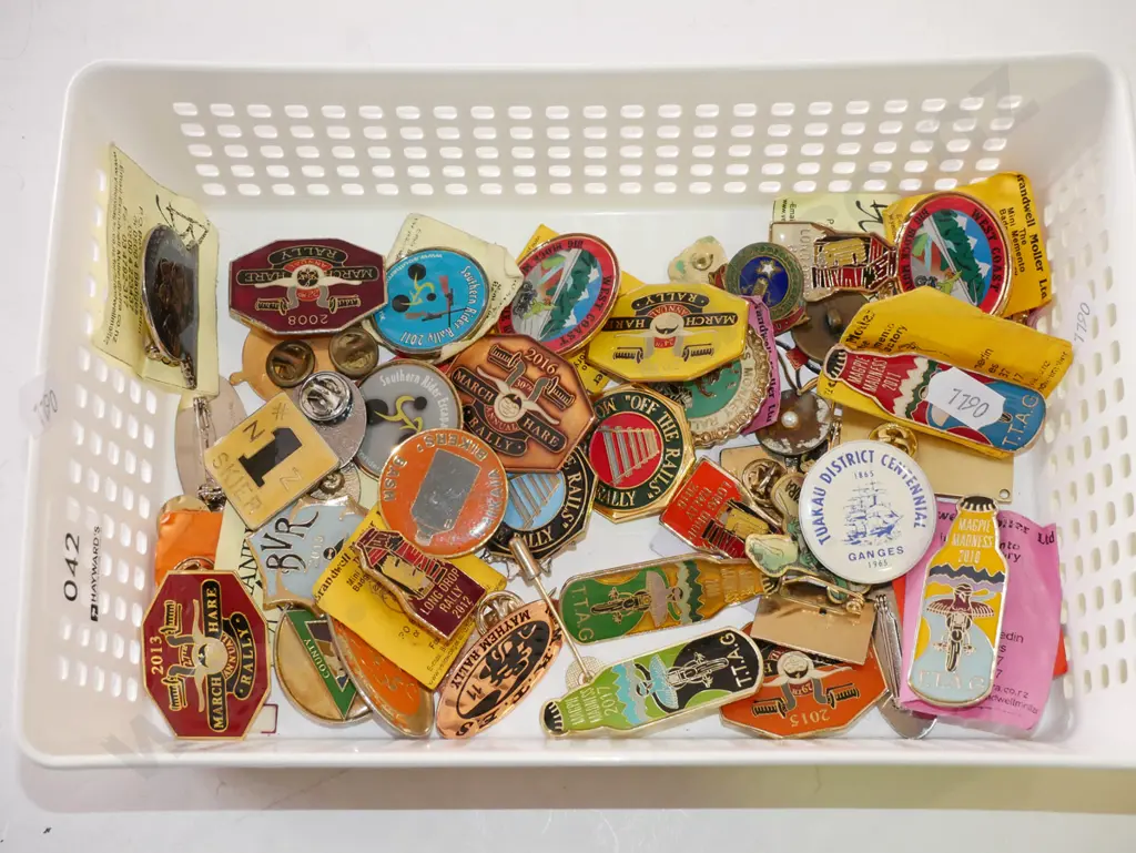 tray of various motorcycle rally badges - tray not included Image 1++