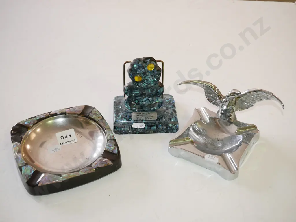 paua ashtray, tiki letter rack, eagle ashtray Image 1++