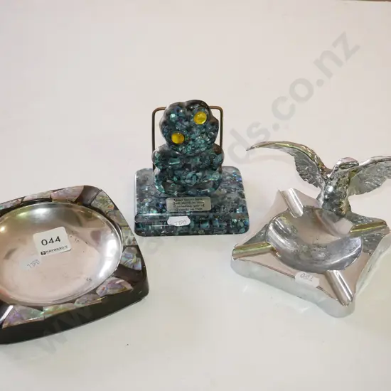 paua ashtray, tiki letter rack, eagle ashtray