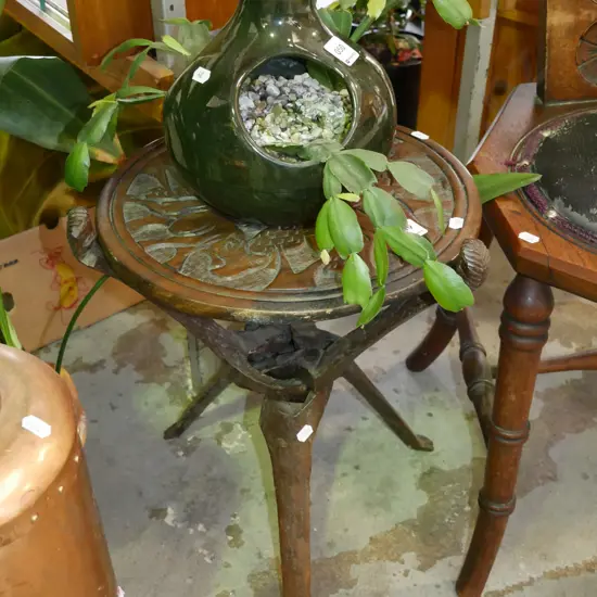 carved hardwood African collapsable side table