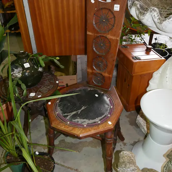 turned leg oak and upholstered spinning stool