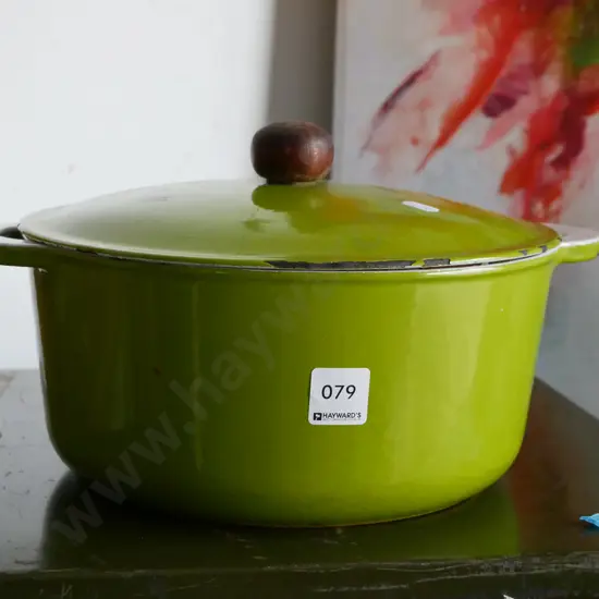 green enamel cast iron casserole
